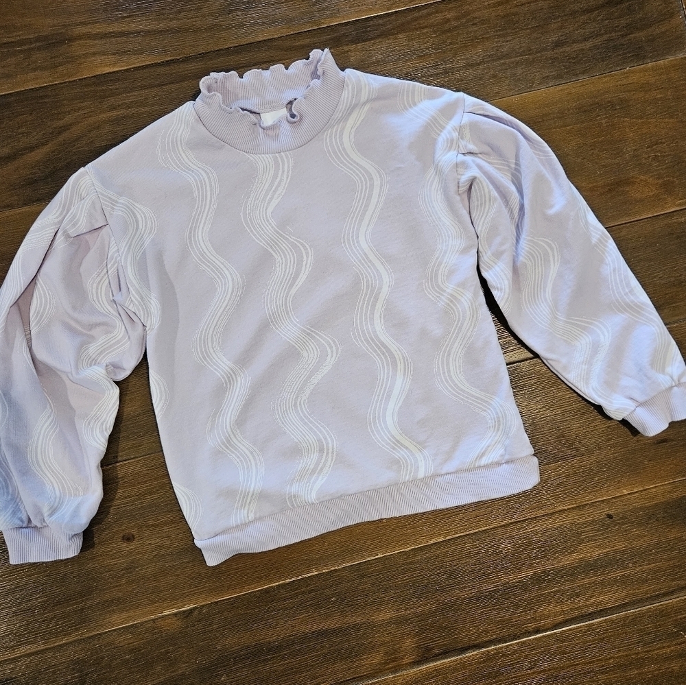 OPEN EDIT GIRL'S LILAC & WHITE SWIRLS LONG SLEEVED ORGANIC COTTON TOP SIZE 5